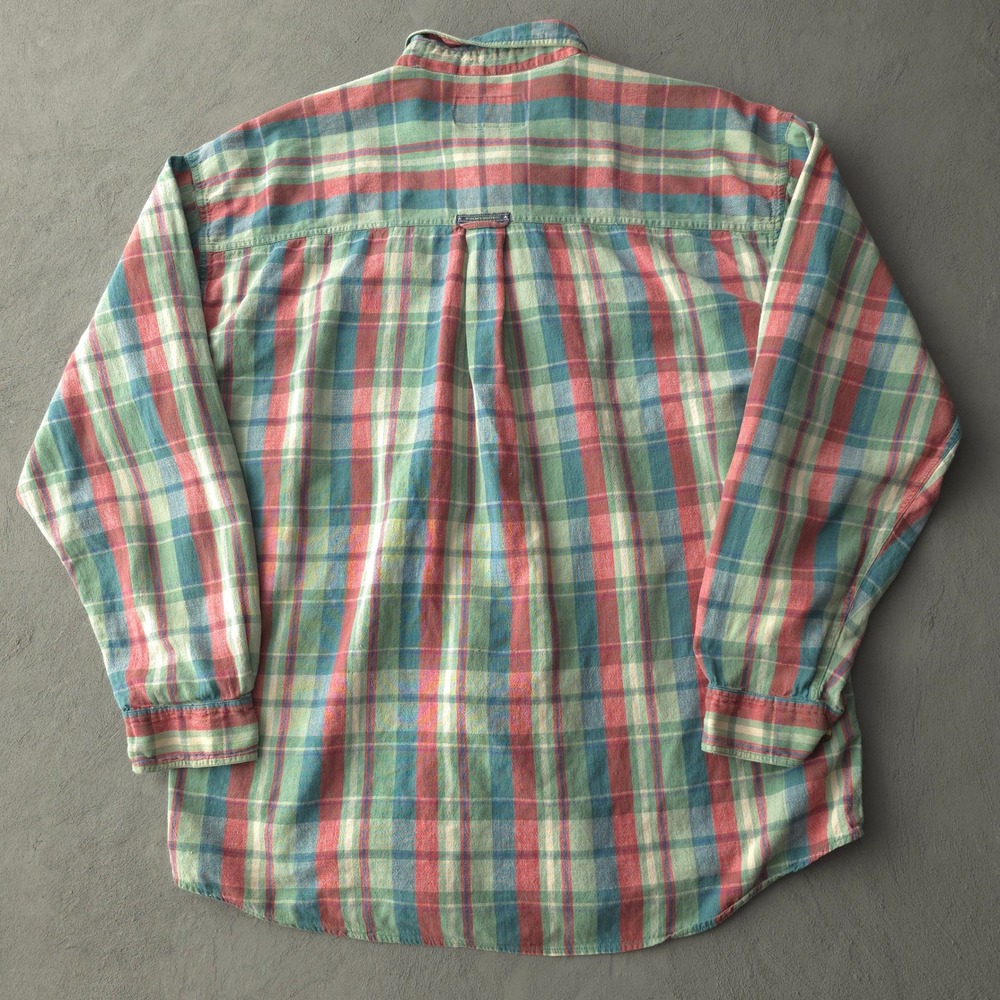 Vintage 90s Point Zero Green Plaid Button Up Shirt Large Long Sleeve - Picture 4 of 12